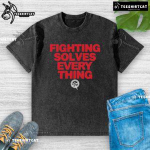 Alt Text: Official Tim Sylvia Fighting Solves Everything washed t-shirt featuring bold graphic design and comfortable fit.