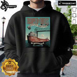 Official Trampled By Turtles Duluth MN 2025 July 05 SG Goodman hoodie displayed on a mannequin with vibrant graphics.