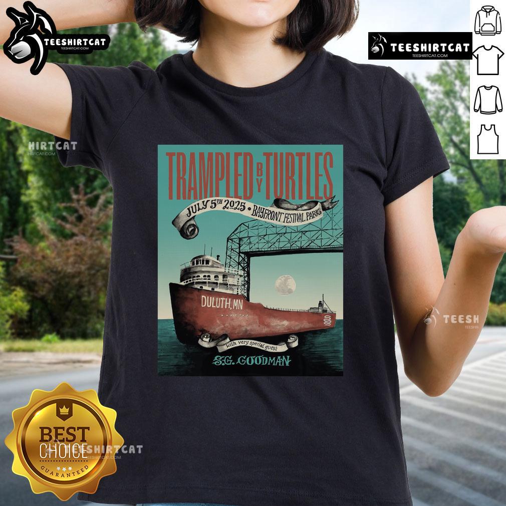 Official Trampled By Turtles Duluth MN 2025 July 05 SG Goodman Ladies Tee featuring vibrant design and band logo.