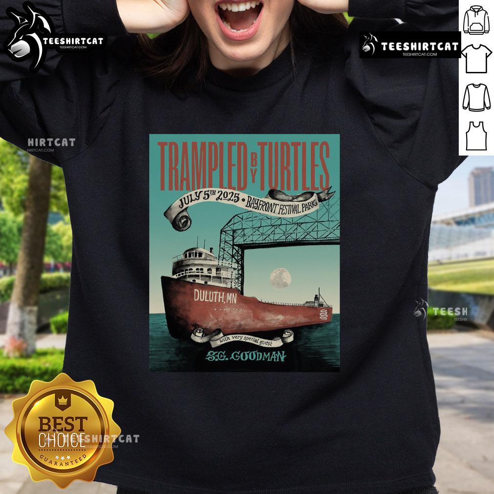 Official Trampled By Turtles sweatshirt from Duluth, MN concert on July 5, 2025, featuring SG Goodman design.