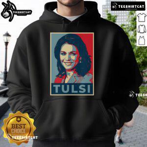 Official Tulsi Gabbard portrait on a stylish hope hoodie, promoting her inspirational message and political campaign.