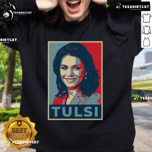 Official Tulsi Gabbard portrait on a stylish Hope sweatshirt, showcasing her commitment to progressive values.