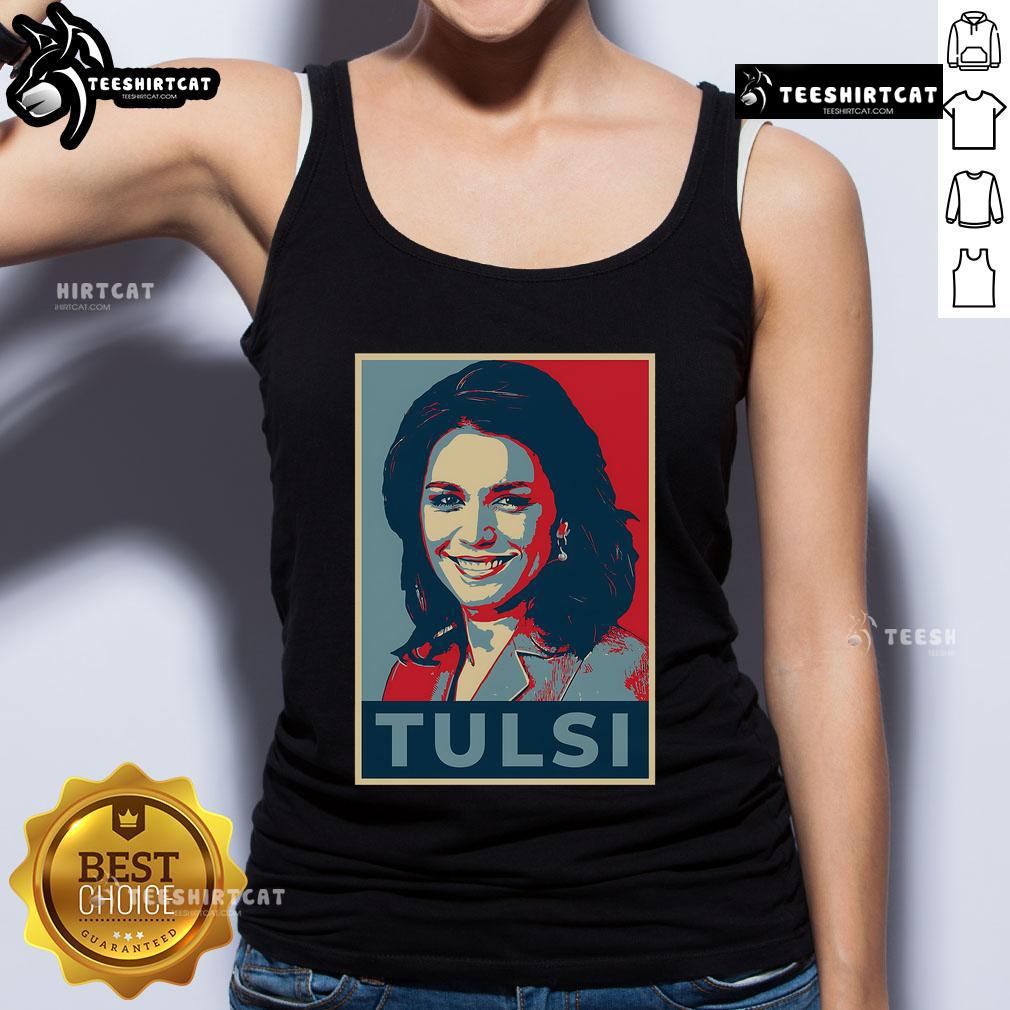 Alt Text: Official Tulsi Gabbard portrait on a stylish hope tank top, showcasing her iconic image and empowering message.