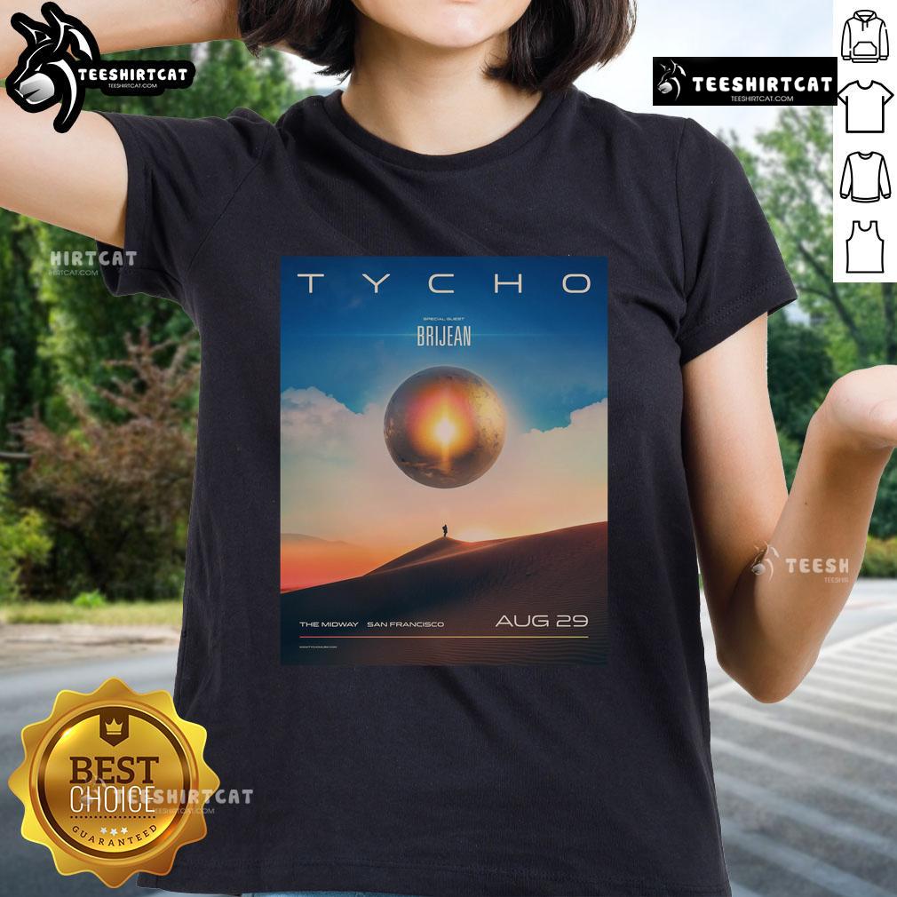 Official Tycho concert poster for Aug 29, 2025, at The Midway, San Francisco, featuring a stylish ladies tee design.
