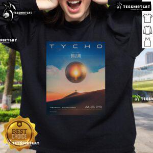 Official Tycho concert poster sweatshirt for Aug 29, 2025, at The Midway, San Francisco, CA featuring vibrant artwork.