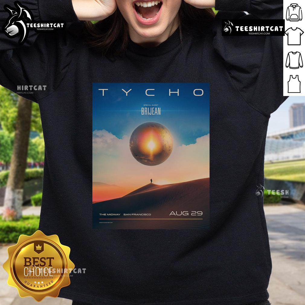 Official Tycho concert poster sweatshirt for Aug 29, 2025, at The Midway, San Francisco, CA featuring vibrant artwork.