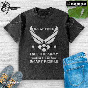 Official US Air Force 'Like The Army But For Smart People' washed t-shirt in olive green, showcasing a unique design.