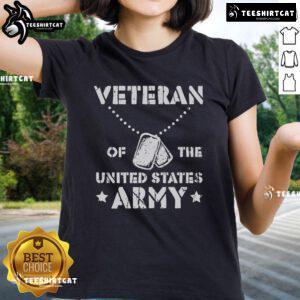 Official Veteran of the United States Army ladies tee featuring patriotic design and comfortable fit for women.