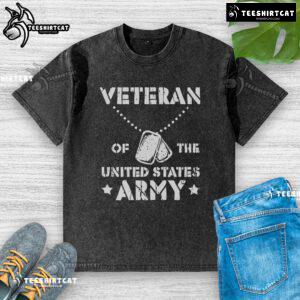 Official Veteran of the United States Army washed t-shirt featuring a patriotic design and comfortable fit.
