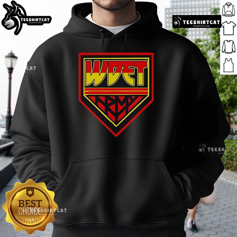 Official WDET Army Hoodie featuring a stylish design, perfect for fans of WDET and comfortable casual wear.