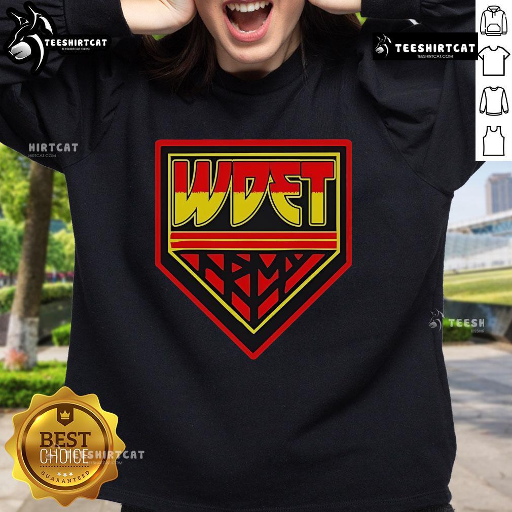 Official WDET Army Sweatshirt in black, featuring logo and comfortable fit, perfect for casual wear and fan apparel.