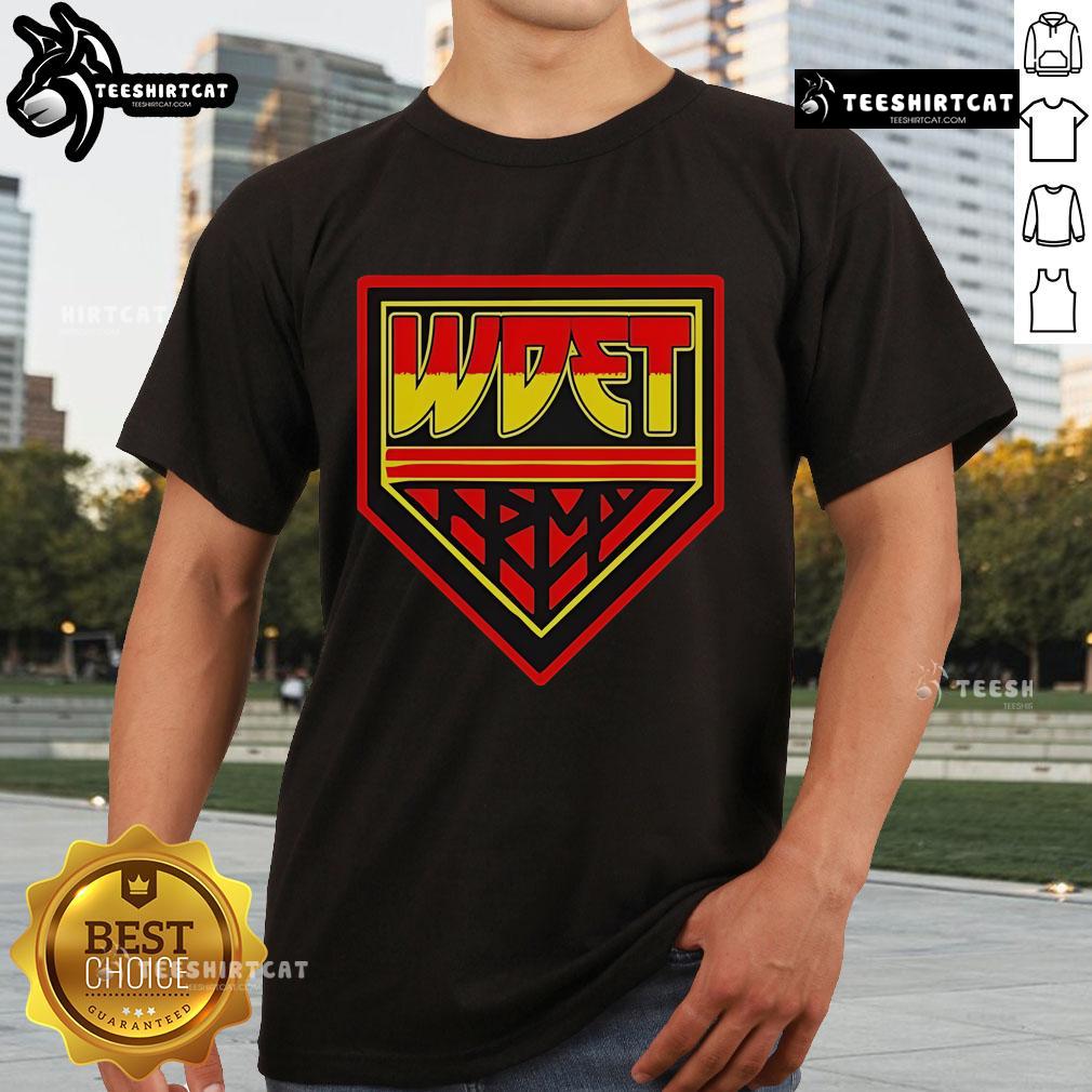 Official WDET Army T-Shirt featuring a bold logo on a stylish design, perfect for fans and supporters of WDET.