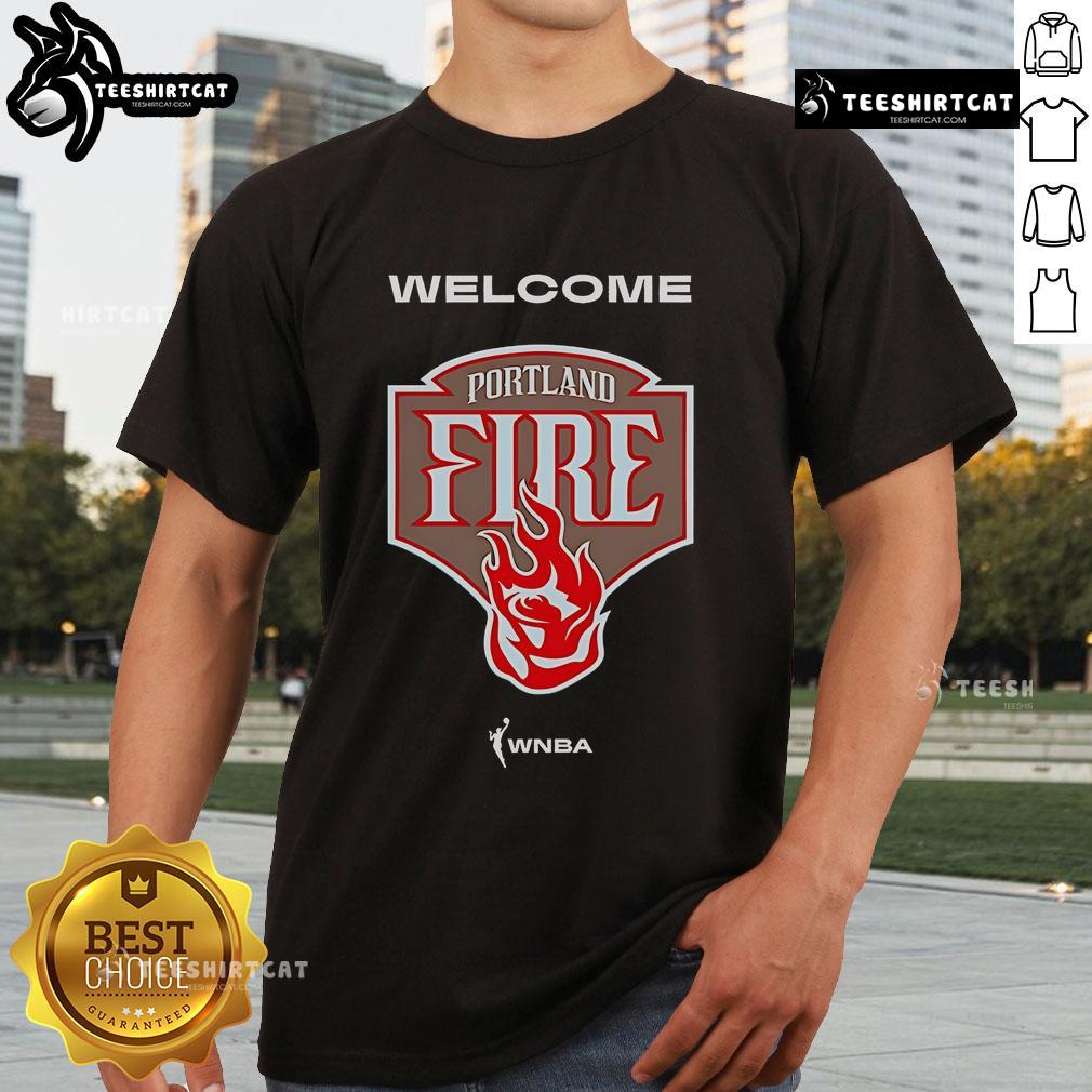 Official Welcome The Portland Fire WNBA T-Shirt featuring team colors and logo, perfect for fans and supporters.