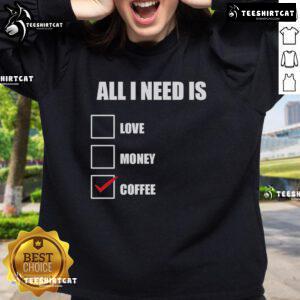 Cozy Original All I Need Is Coffee sweatshirt in soft fabric, perfect for coffee lovers and casual outfits.
