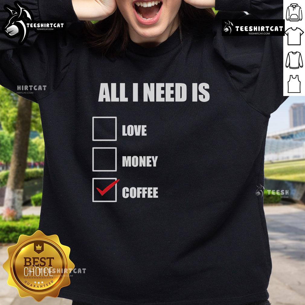 Cozy Original All I Need Is Coffee sweatshirt in soft fabric, perfect for coffee lovers and casual outfits.