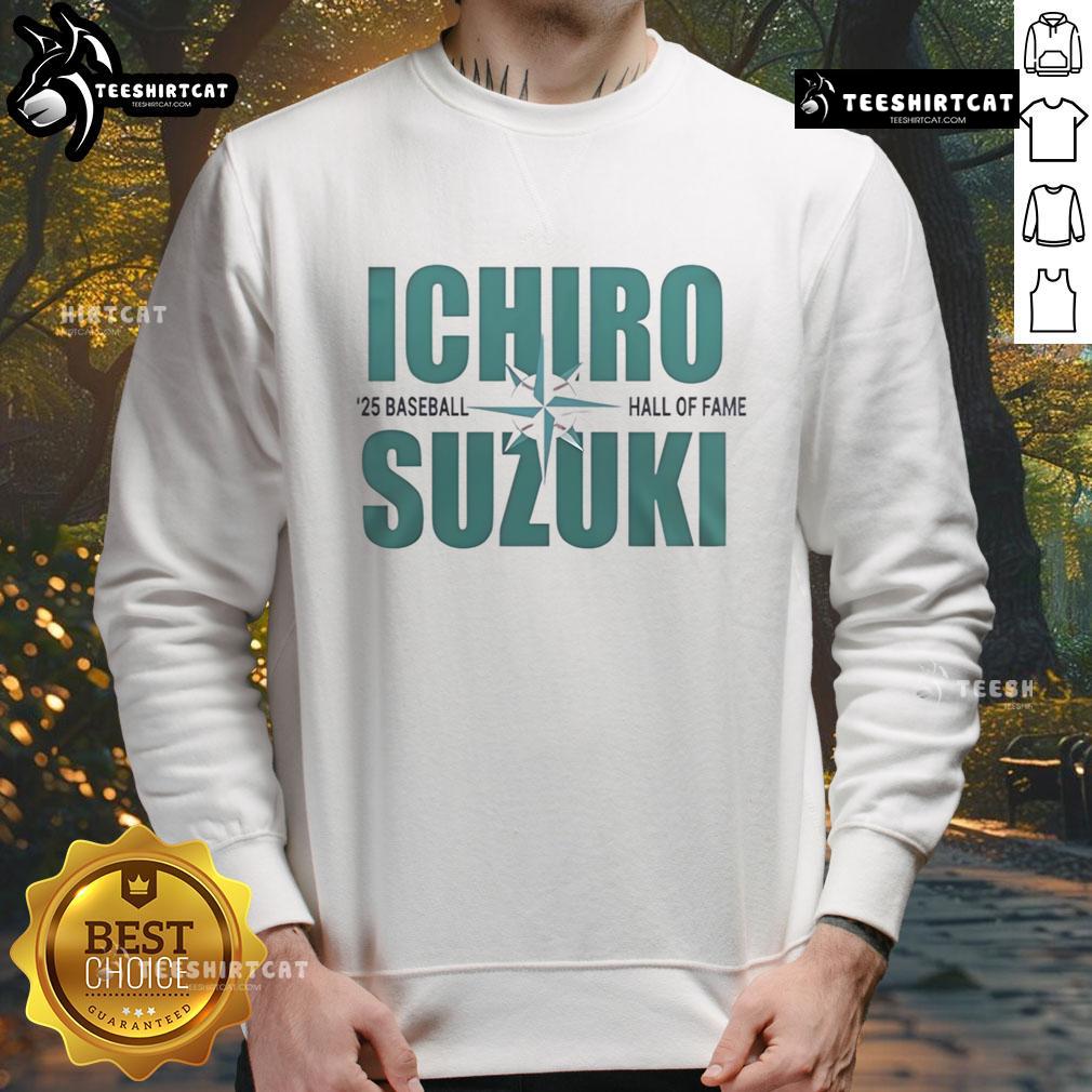 Alt Text: Original Ichiro Suzuki 25 Baseball Hall of Fame sweatshirt featuring iconic design and vibrant colors.