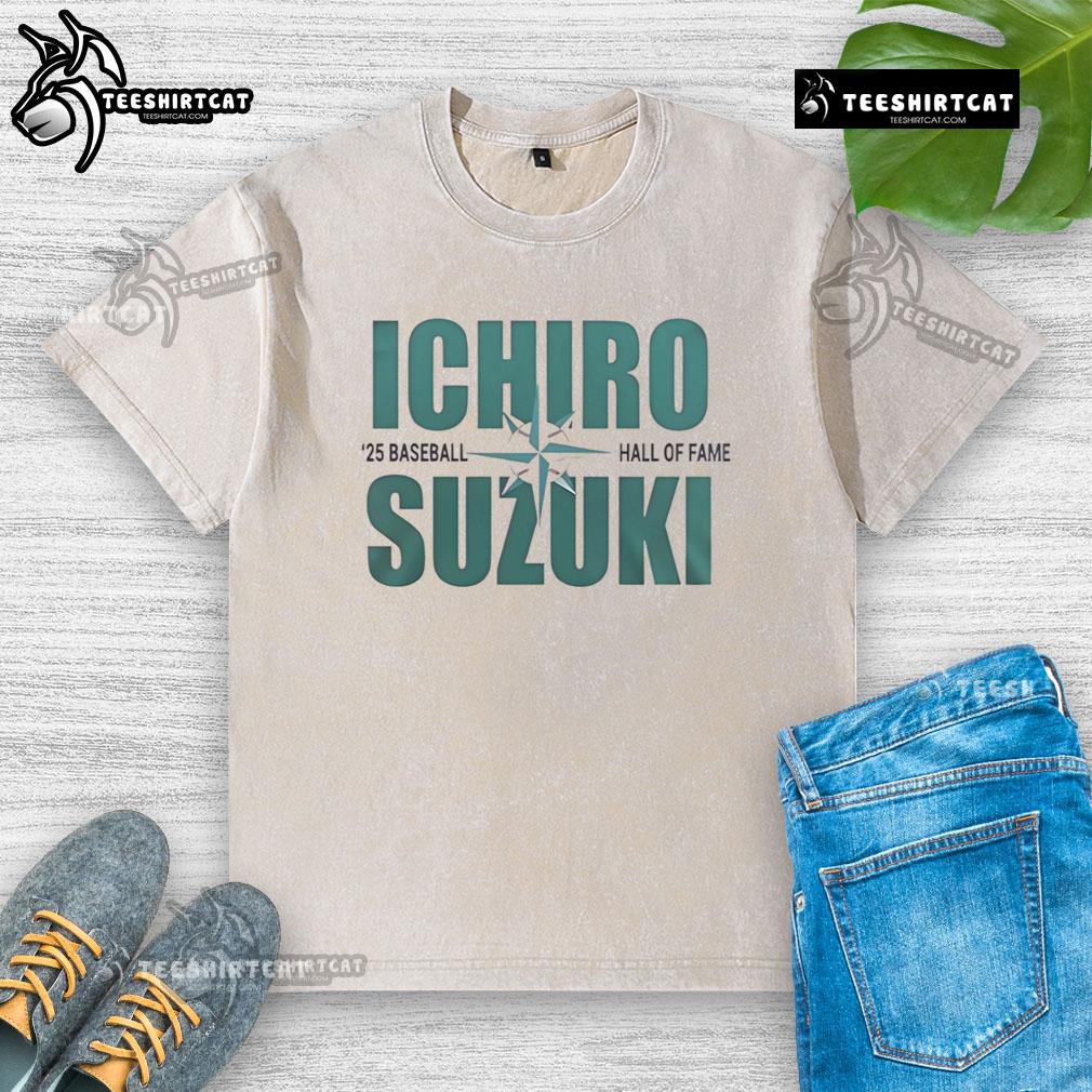 Alt Text: Original Ichiro Suzuki Baseball Hall of Fame washed t-shirt featuring vintage design and soft fabric.