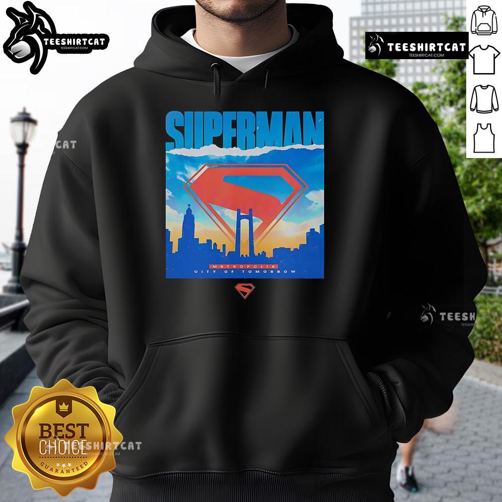 Alt Text: Original Superman Metropolis City of Tomorrow hoodie featuring vibrant colors and iconic comic book design.