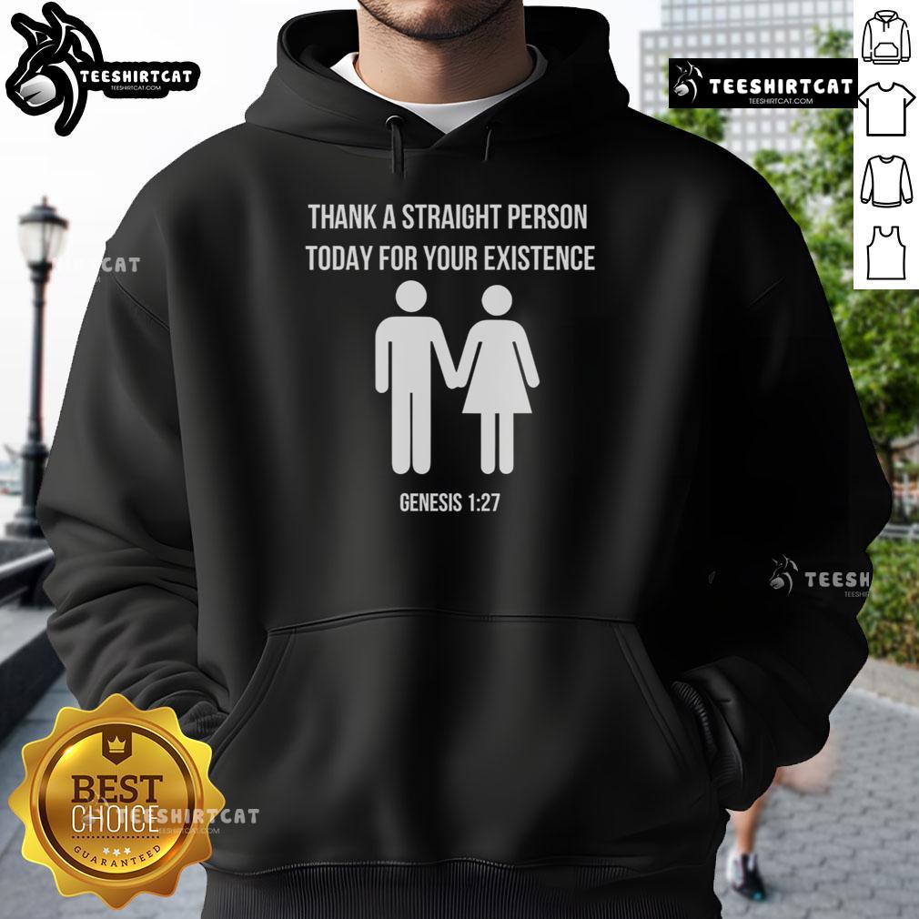 Alt Text: Original Thank A Straight Person Today hoodie featuring Genesis 1:27 design, promoting gratitude and inclusivity.