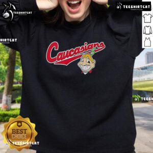 Premium Bomani Jones Caucasians Chief Wahoo logo sweatshirt in vibrant colors, perfect for sports fans and collectors.