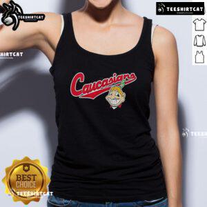 Premium Bomani Jones tank top featuring Caucasians Chief Wahoo logo, stylish and unique design for fans.