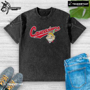 Alt Text: Premium Bomani Jones Caucasians Chief Wahoo logo washed t-shirt in vintage style, perfect for casual wear.