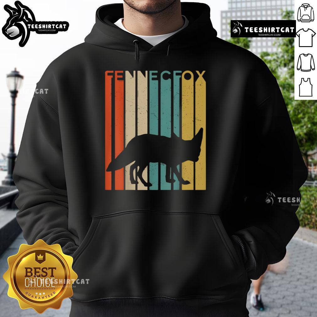 Alt Text: Premium Fennec Fox silhouette on a striped background, featured on a vintage wildlife animal hoodie design.