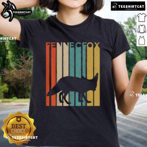 Premium Fennec Fox silhouette on a striped vintage ladies tee, showcasing wildlife animal design in stylish fashion.