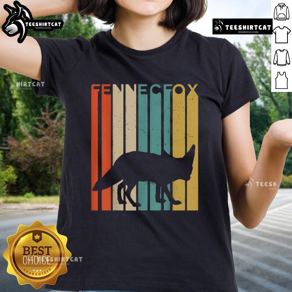 Premium Fennec Fox silhouette on a striped vintage ladies tee, showcasing wildlife animal design in stylish fashion.