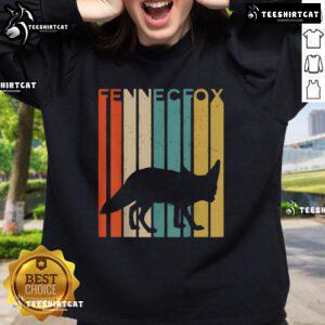 Premium Fennec Fox silhouette on a striped vintage sweatshirt, showcasing wildlife animal design for nature lovers.