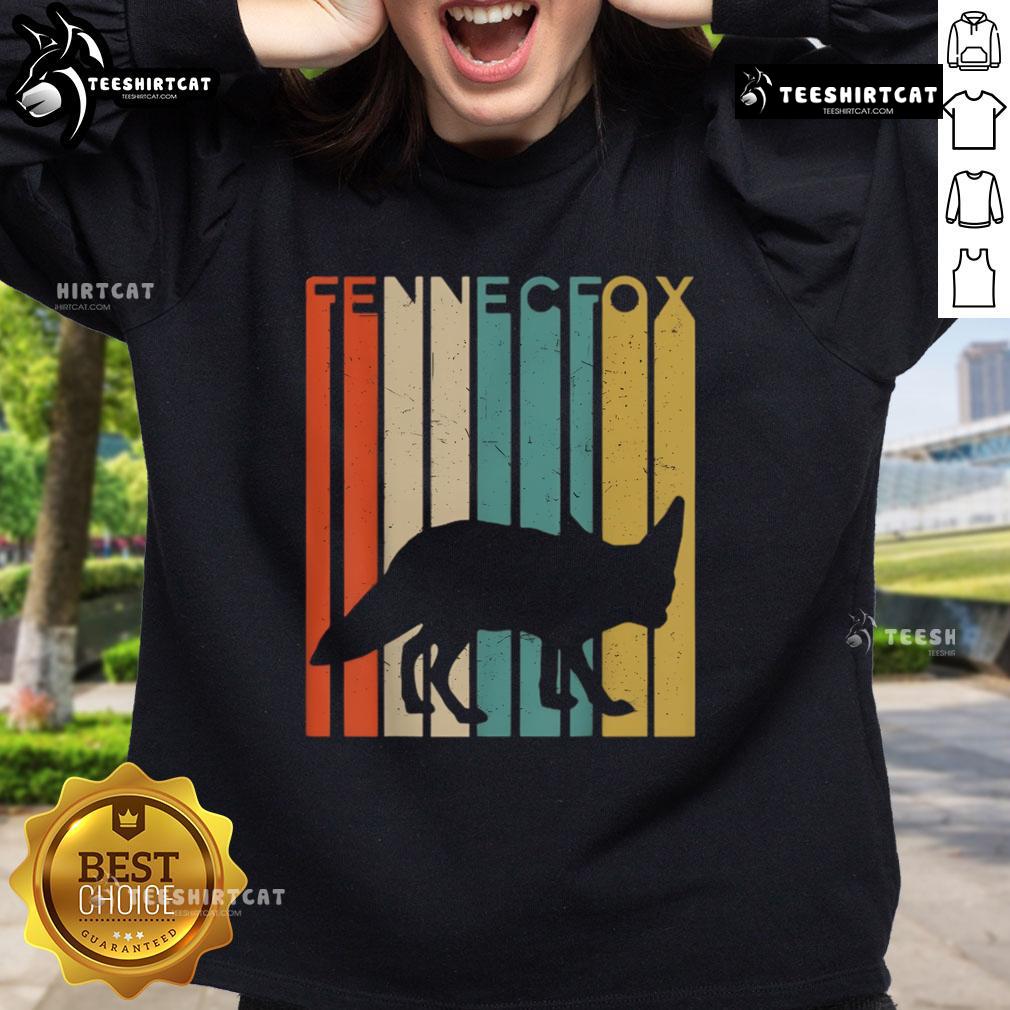 Premium Fennec Fox silhouette on a striped vintage sweatshirt, showcasing wildlife animal design for nature lovers.