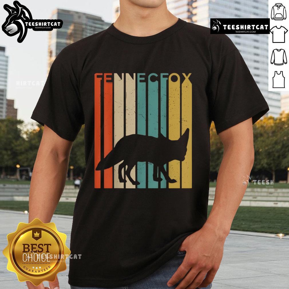 Premium Fennec Fox silhouette in stripes on a vintage wildlife animal t-shirt design, showcasing unique graphic art.