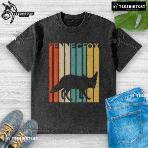 Premium Fennec Fox silhouette on a striped vintage washed t-shirt, showcasing wildlife animal design for casual wear.