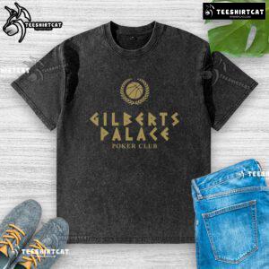 Premium Gilbert's Palace Poker Club washed t-shirt featuring a stylish design for poker enthusiasts.