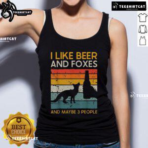 Alt Text: Vintage tank top featuring I Like Beer And Foxes And Maybe 3 People design, perfect for casual summer wear.