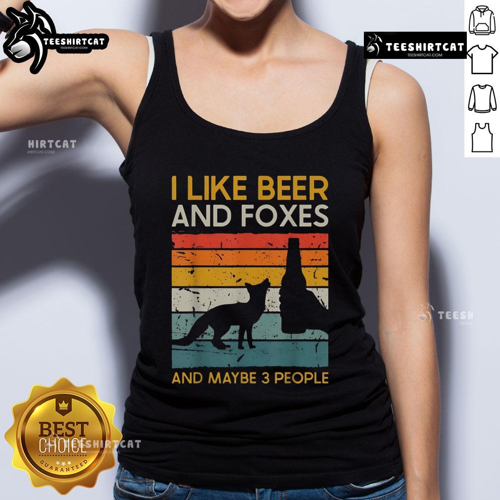 Alt Text: Vintage tank top featuring I Like Beer And Foxes And Maybe 3 People design, perfect for casual summer wear.