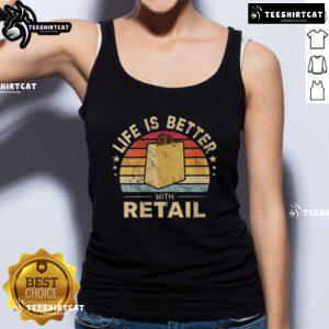 Premium Life Is Better with Retail Bag Vintage Sunset Tank Top showcasing a stylish sunset design for casual summer wear.