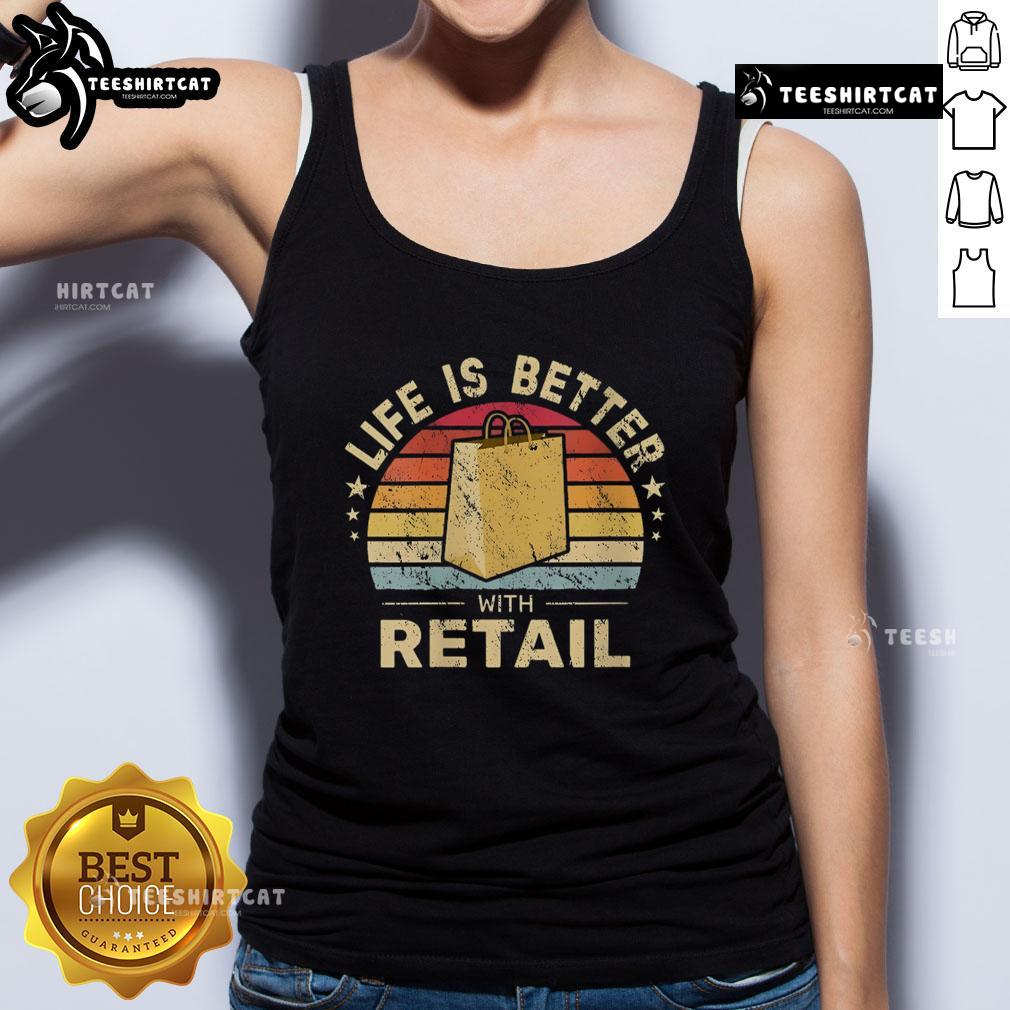 Premium Life Is Better with Retail Bag Vintage Sunset Tank Top showcasing a stylish sunset design for casual summer wear.