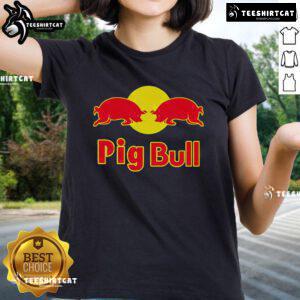Premium pig bull red bull parody ladies tee featuring a fun graphic design for casual wear enthusiasts.