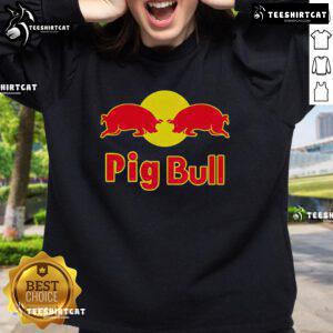 Alt Text: Premium Pig Bull Red Bull Parody Sweatshirt featuring a playful design with a pig and bull graphic on a cozy fabric.