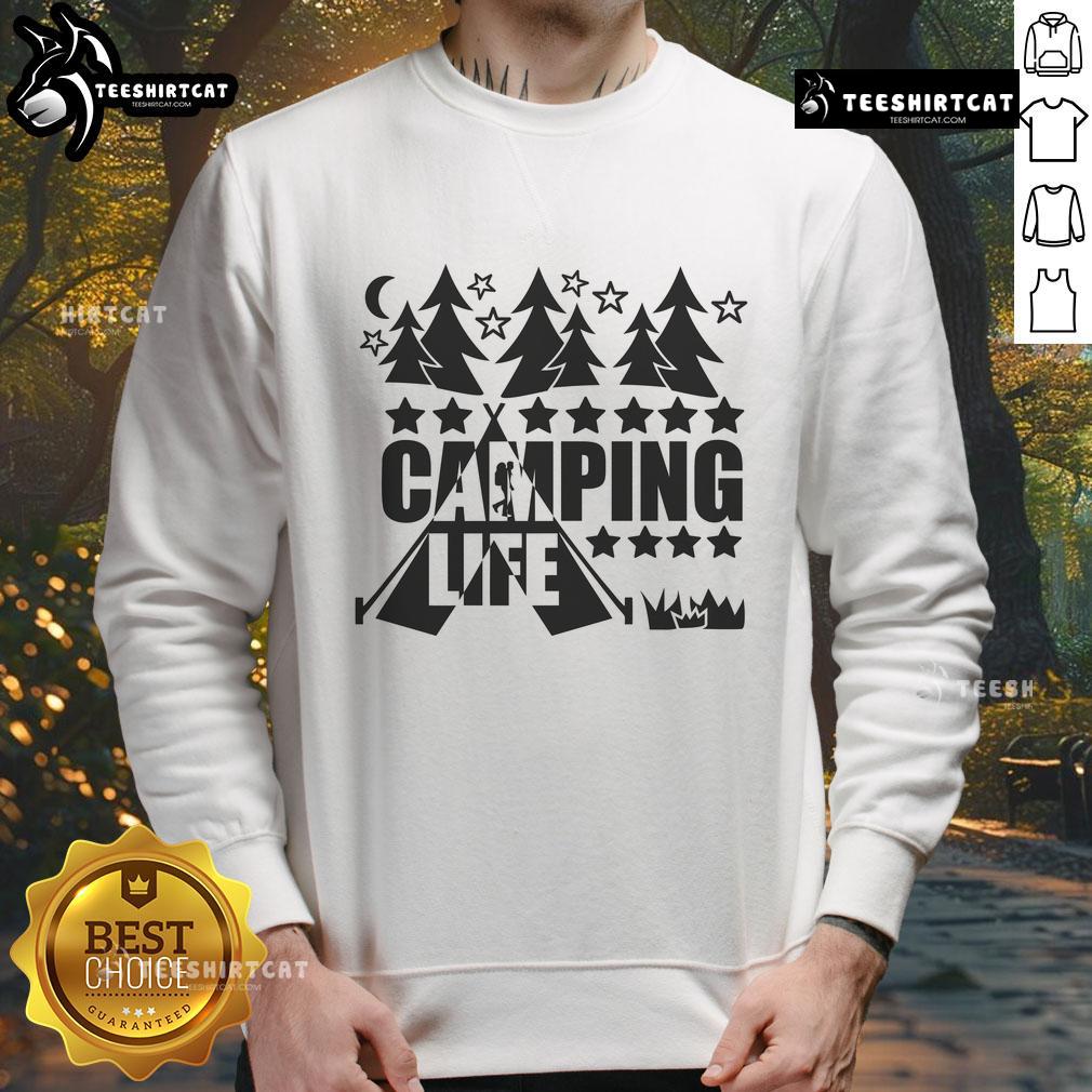 Stylish Pretty Camping Life Premium Sweatshirt in a cozy outdoor setting, perfect for camping enthusiasts.