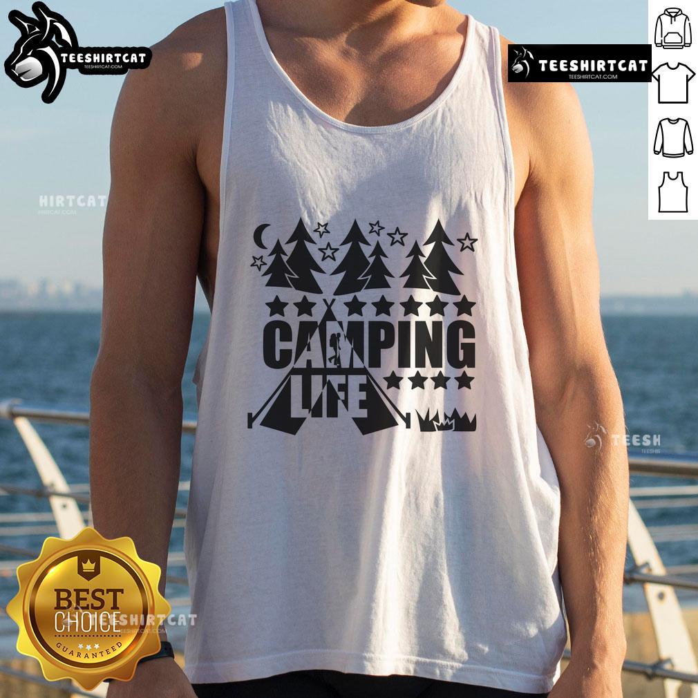 Pretty Camping Life Premium Tank Top featuring a stylish outdoor design, perfect for summer adventures and camping trips.