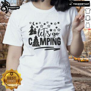 Pretty Let's Go Camping Ladies Tee featuring a stylish design perfect for outdoor enthusiasts and camping lovers.