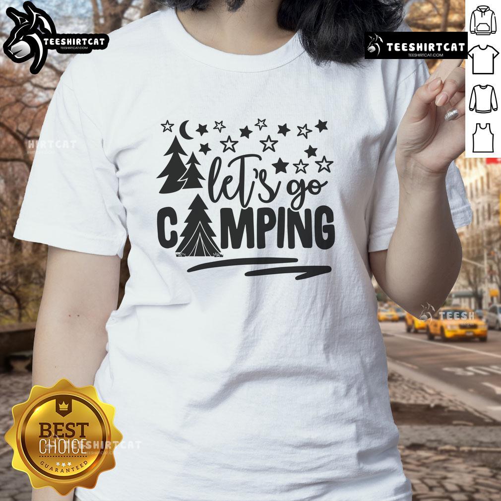Pretty Let's Go Camping Ladies Tee featuring a stylish design perfect for outdoor enthusiasts and camping lovers.