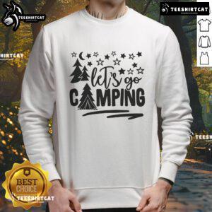 Cozy Pretty Let's Go Camping Sweatshirt in a scenic outdoor setting, perfect for adventure lovers and camping enthusiasts.