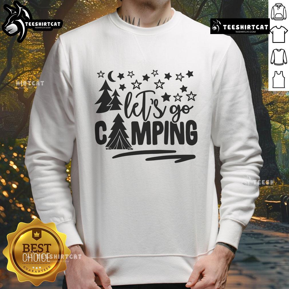 Cozy Pretty Let's Go Camping Sweatshirt in a scenic outdoor setting, perfect for adventure lovers and camping enthusiasts.