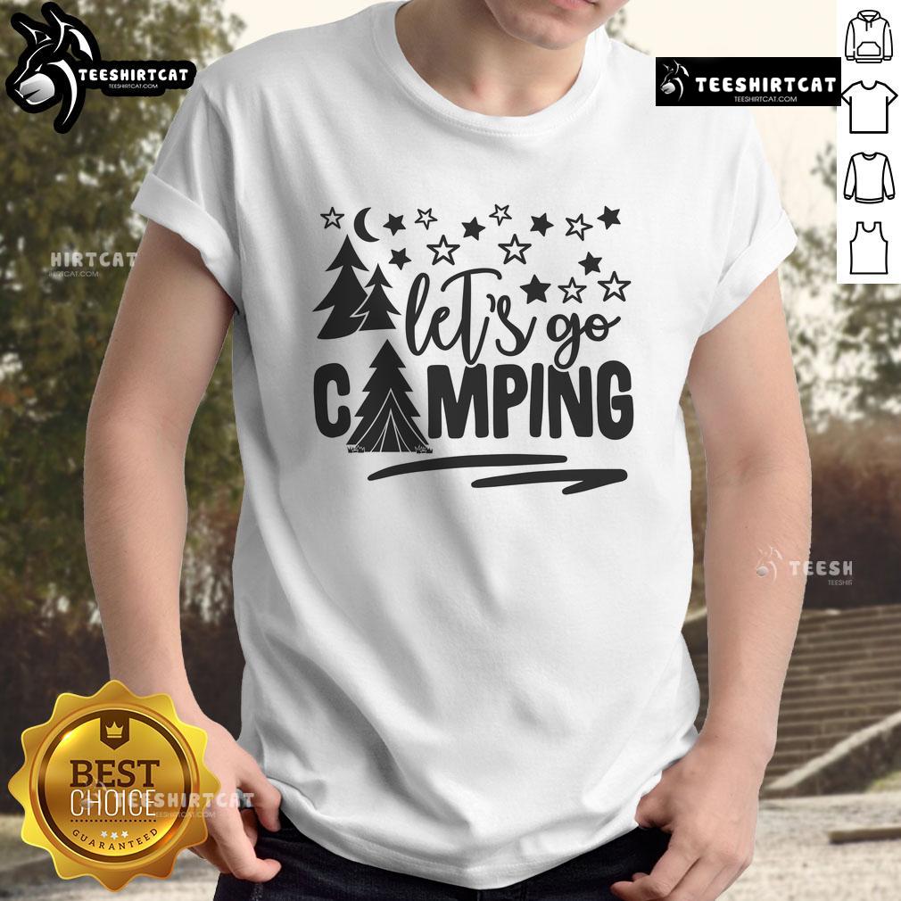 Pretty Let's Go Camping T-Shirt design featuring a vibrant camping theme and playful typography for outdoor enthusiasts.