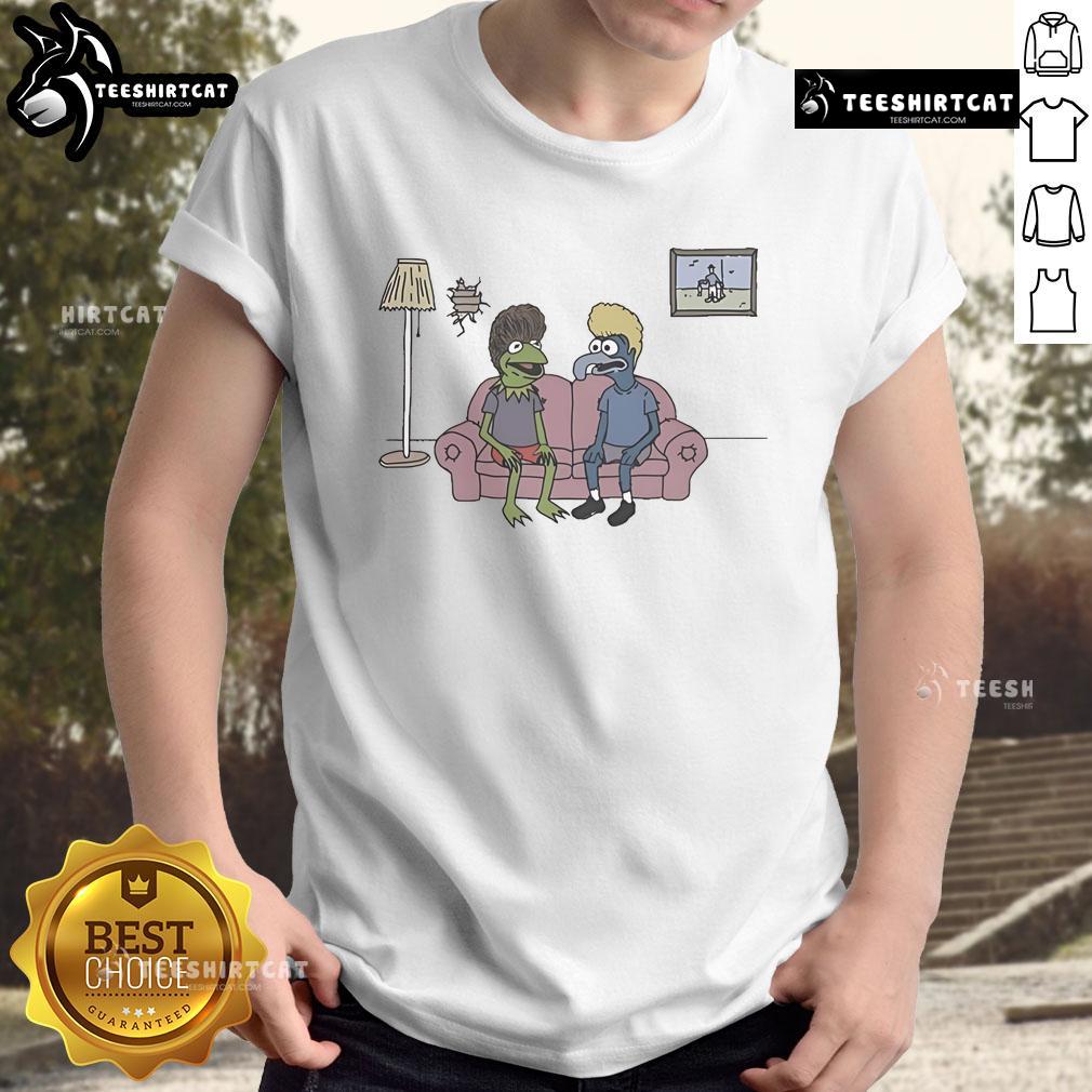 Colorful 'Pretty Potent Frog' cartoon t-shirt design featuring a playful frog, perfect for casual wear and frog lovers.