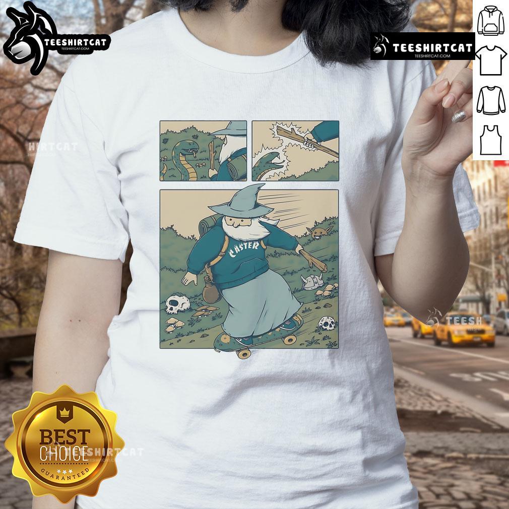 Pretty Snakeboarding Wizard Ladies Tee featuring a vibrant graphic of a wizard on a skateboard, perfect for stylish women.
