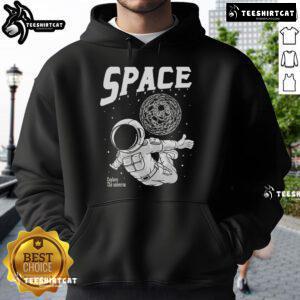 Pretty space astronaut exploring the universe on a stylish hoodie, perfect for space enthusiasts and fashion lovers.